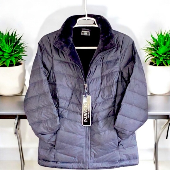 32 Heat NWT Ultra Light Down Women's Blue Jacket Coat Faux Fur Lining Puffer XS - Picture 2 of 7